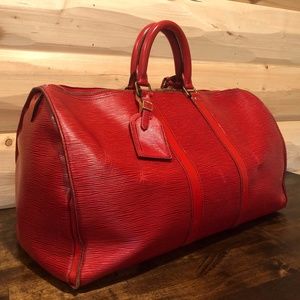 LOUIS VUITTON Red Leather 48H Keepall